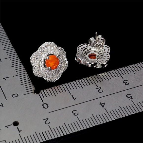 Orange Opal 5mm Natural Gemstone Earrings - Picture 3 of 3